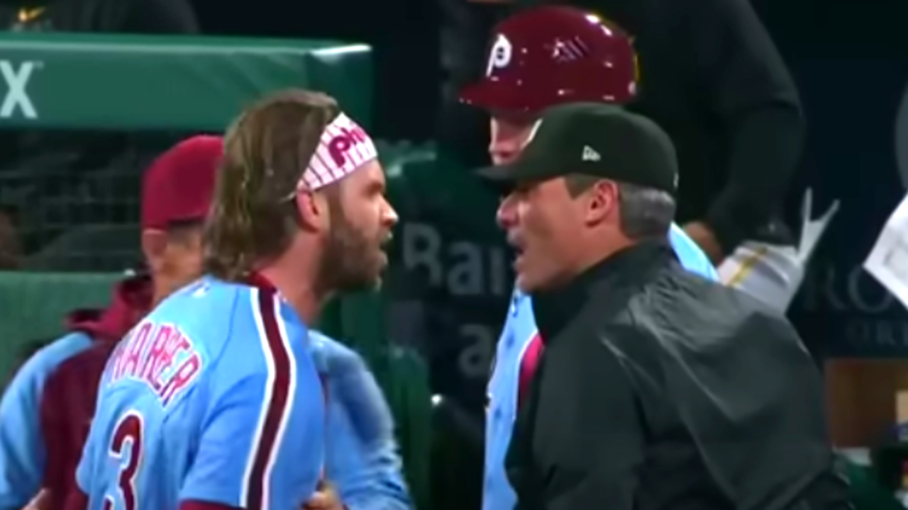 Phillies star Bryce Harper ejected, launches helmet into stands after  charging at umpire Ángel Hernández